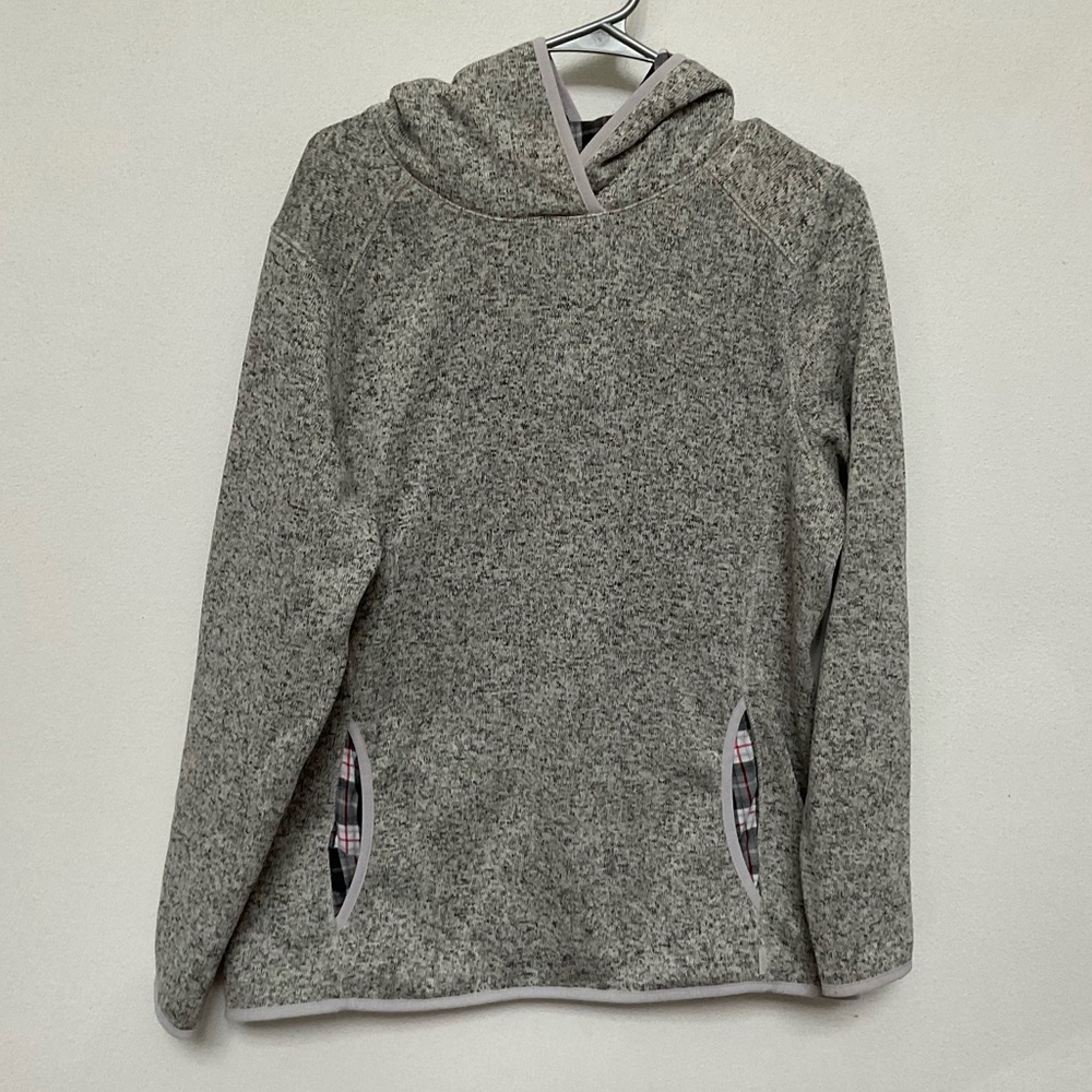 Eddie Bauer Women's Heather Grey Knit Sweatshirt With Plaid Paneling Size XL